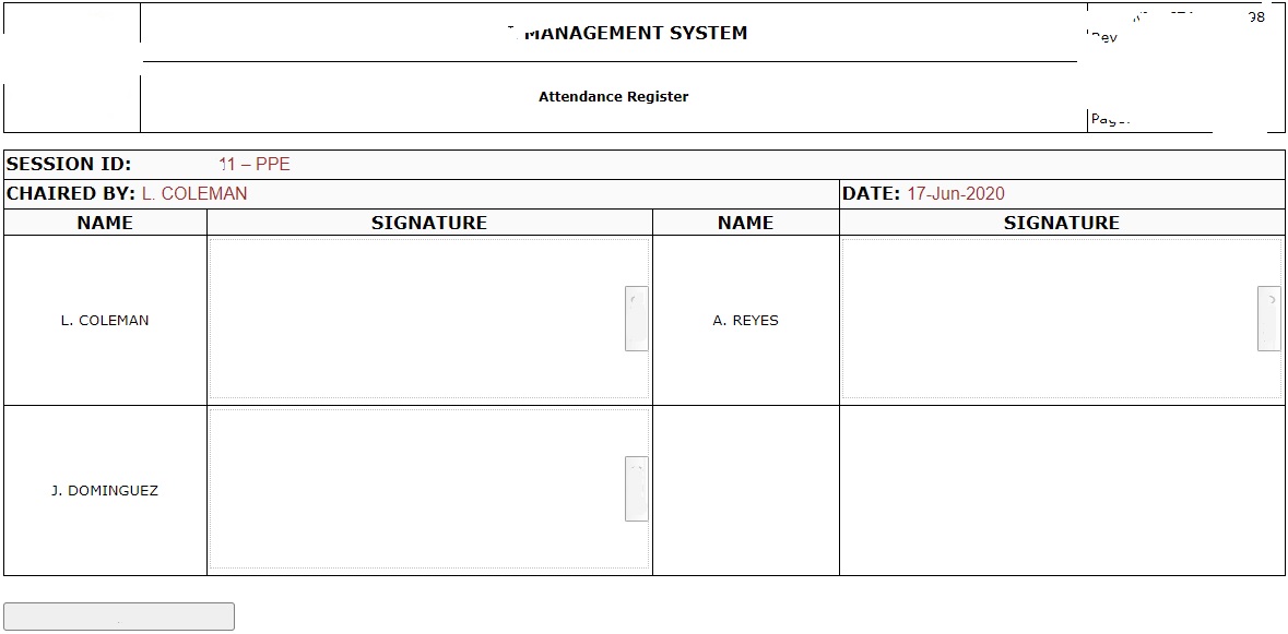 Sample Attendance Register
